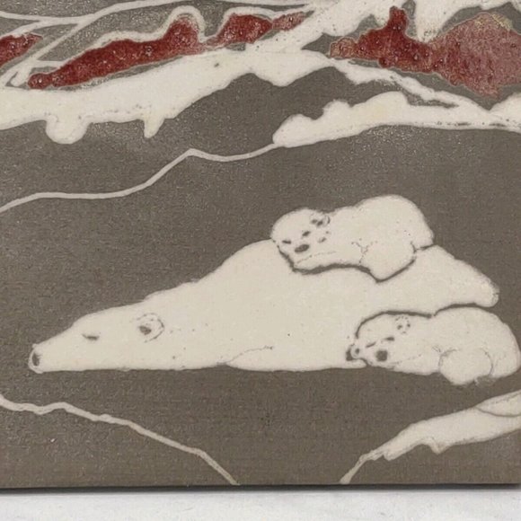Handcrafted Art Pottery Clay Polar Bear Cubs Tile 6x6 Textured Manitoba Museum - Picture 5 of 8